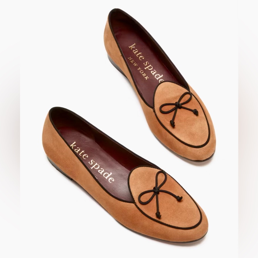 Kate Spade Devi Loafers - Bungalow Brown Bow Flats Size 8.5 Suede